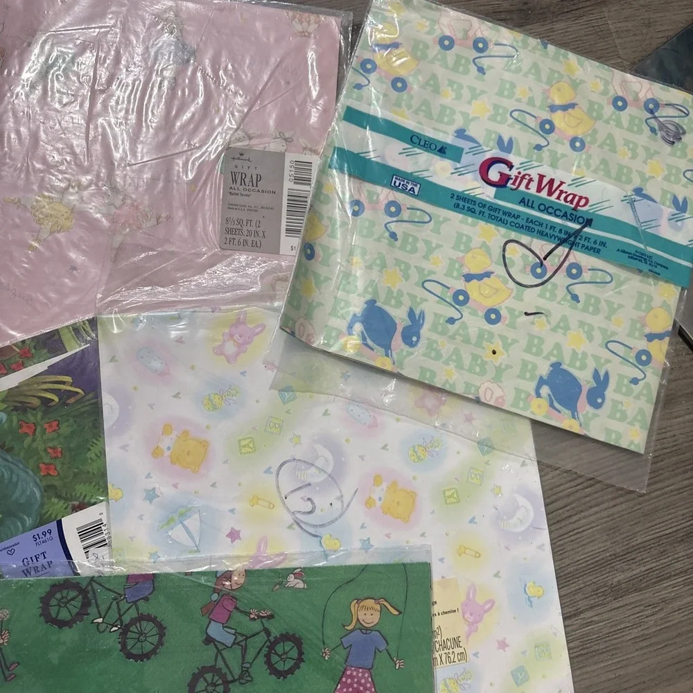 Lot of Vintage Gift wrapping paper Kids, Christmas, Girls, Boys, Toys, Dinosaurs